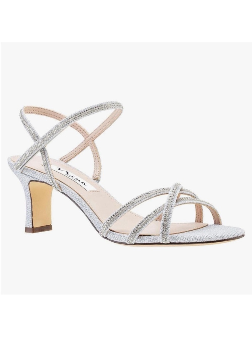NEW Nina Nanette True Silver Luna Shine Sandals heels formal Size 10 crystals